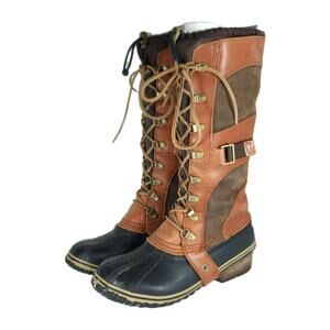 SOREL Women's Conquest Carly II US7 Brown Leather LaceUp Waterproof Winter Boots